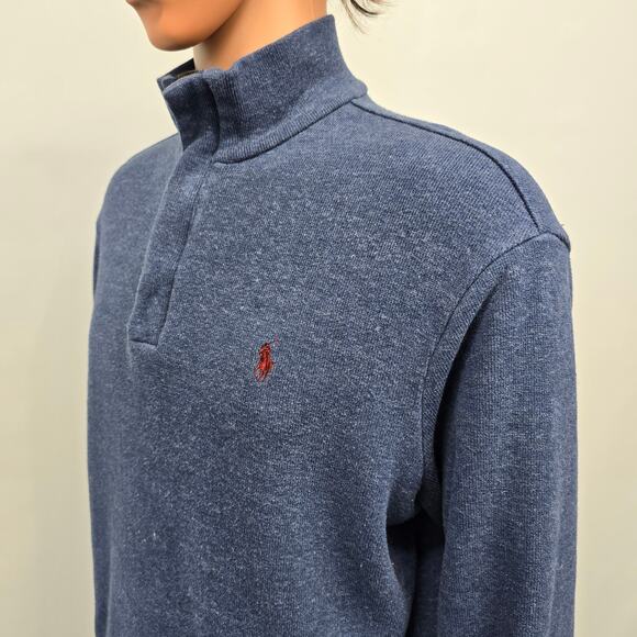 Polo Ralph Lauren 1/4 Quarter Zip AND Button Mockneck Sweater M Blue Red Pony - Picture 11 of 15